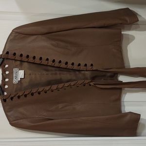 100% brown leather tie jacket